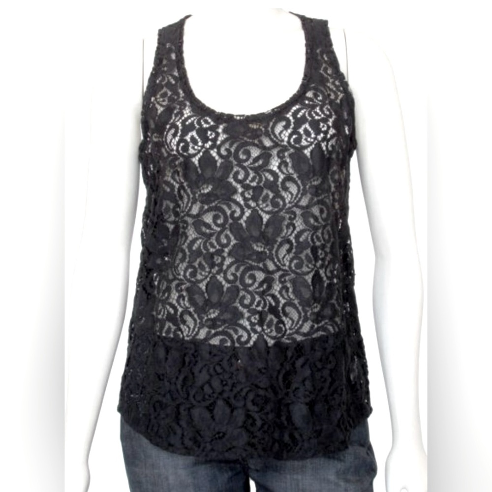Theory Black Lace Tank Top with Scoop Neckline